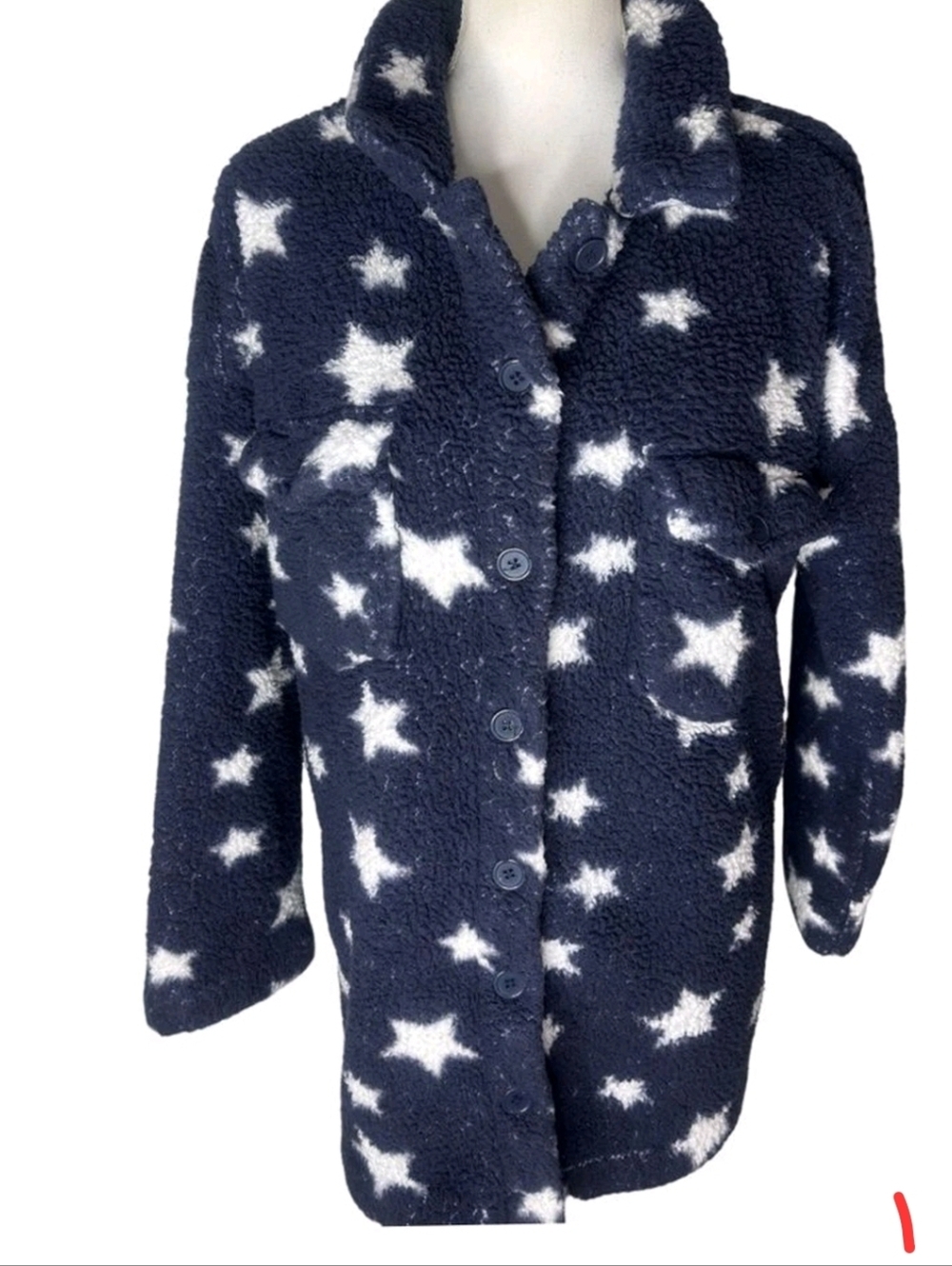 Plush Navy Star Sherpa Cardigan - Picture 4 of 10